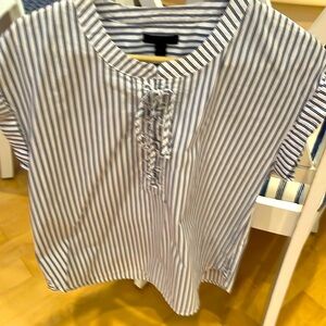 J Crew striped pullover top with 1/3 laced front